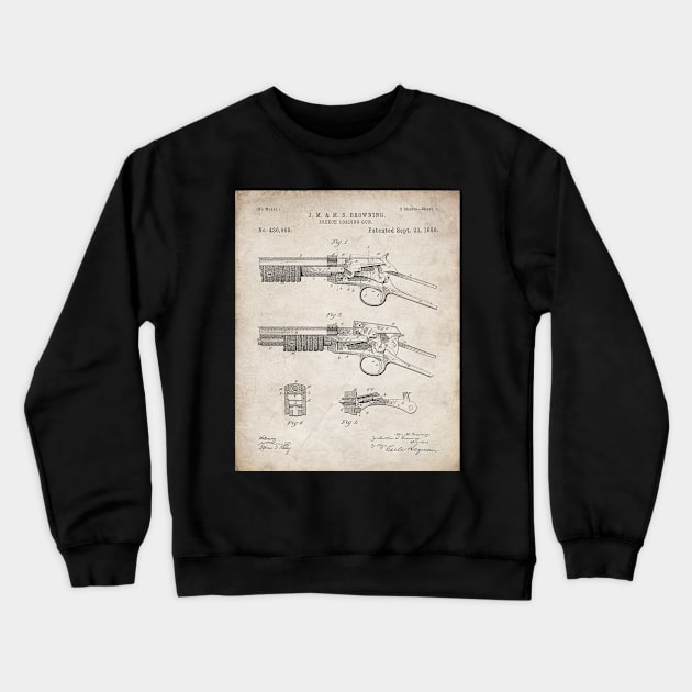 Browning Breach Rifle Patent - Gun Lover Gunsmith Art - Antique Crewneck Sweatshirt by patentpress